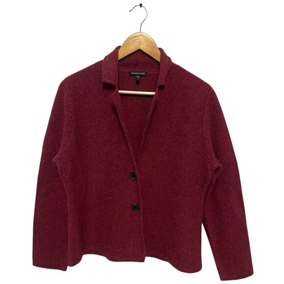 Eileen Fisher Cashmere Wool Sweater Cardigan Maroon Size S Button Front - Picture 1 of 4
